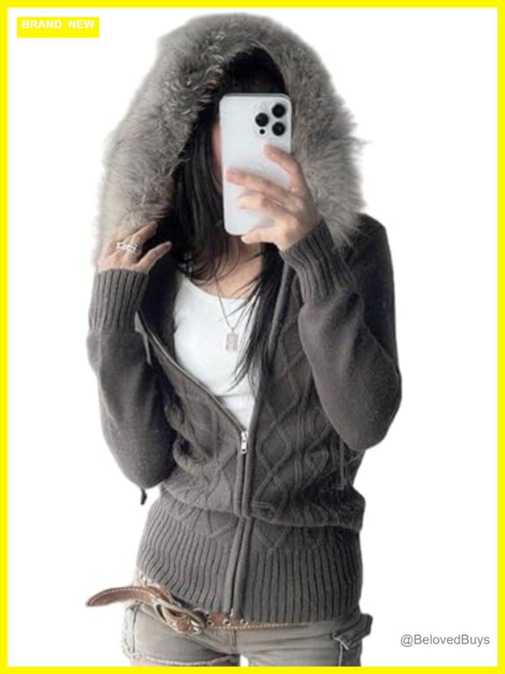 Women Y2K Faux Fur Trim Crop Hoodie Zip Up Sweatshirt with Pockets